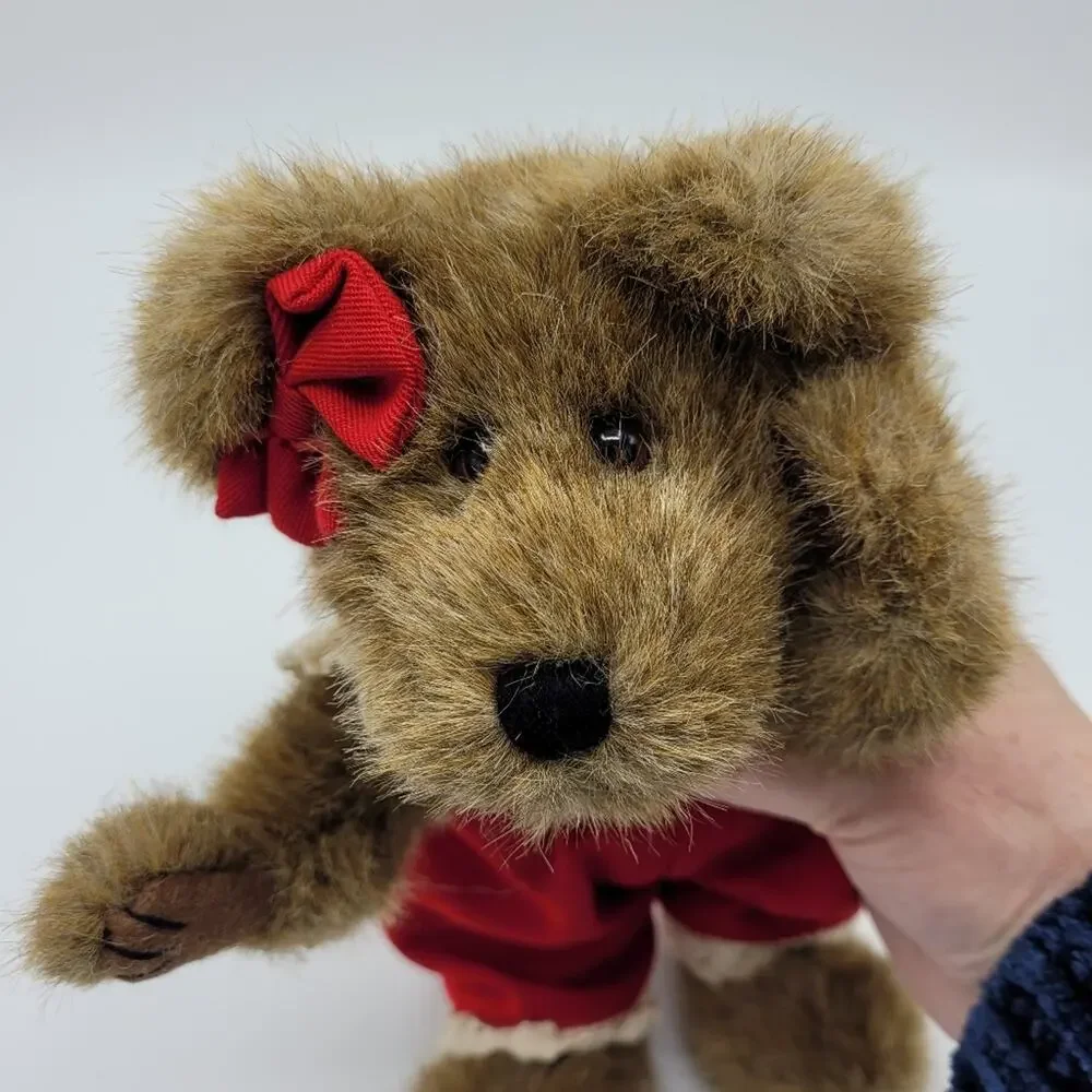 Vintage 1999 Boyd's Alexandra Collection Bear Red Overalls Hair Bow Eyelet Trim
